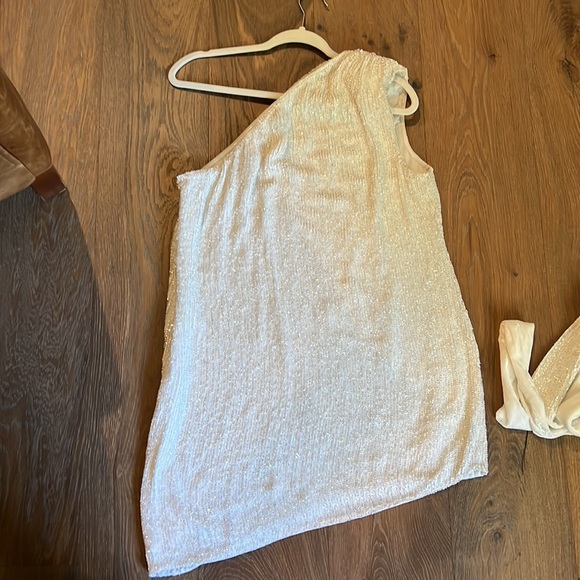 Retrofete One-Shoulder Sequin Asymmetric Minidress in Moonlight White - Picture 10 of 10